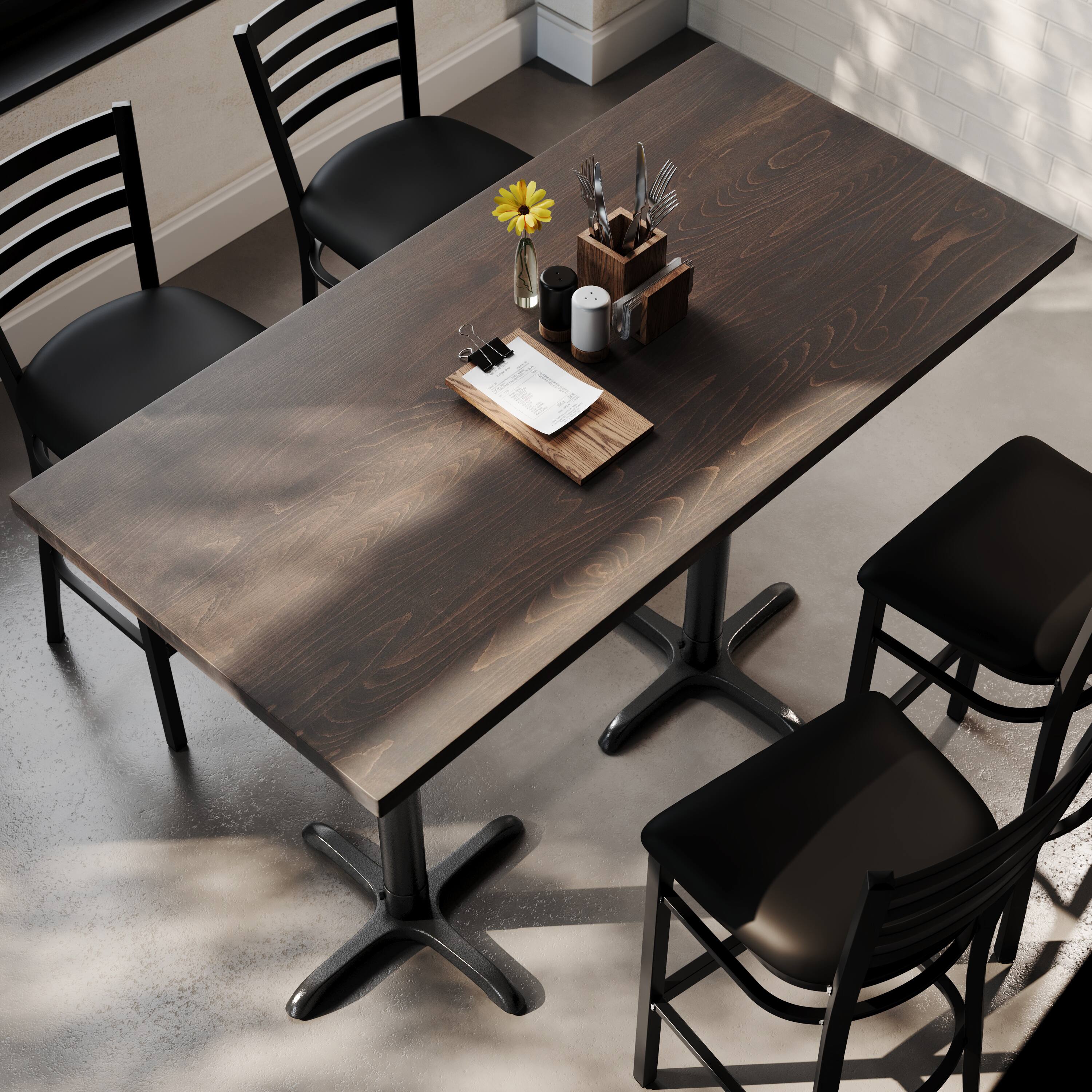 Alt View 3. Flash Furniture - Bennett 30" x 60" Solid Wood Commercial Indoor Tabletop in Dark Brown with 22" x 22" Bar Height Rust-Resistant Black Cas - Brown.