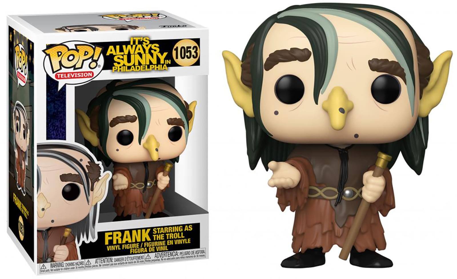 **Funko Pop!**

**1053**

**It's Always Sunny in Philadelphia**

**Television**

**Frank Starring as The Troll**

**Vinyl Figure / Figura de Vinilo / Figura de Vinil / Figura de Vinil**

**Warning: Choking Hazard - Small parts. Not for children under 3 years.**

**Attention: Danger de suffocation - Petite pièce. Ne convient pas aux enfants de moins de 3 ans.**

**Advertencia: Peligro de asfixia - Piezas pequeñas. No es adecuado para niños menores de 3 años.**