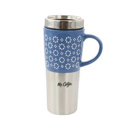 Mr. Coffee - Travertine 16 Ounce Stoneware and Stainless Steel Travel Mug With Lid - Blue