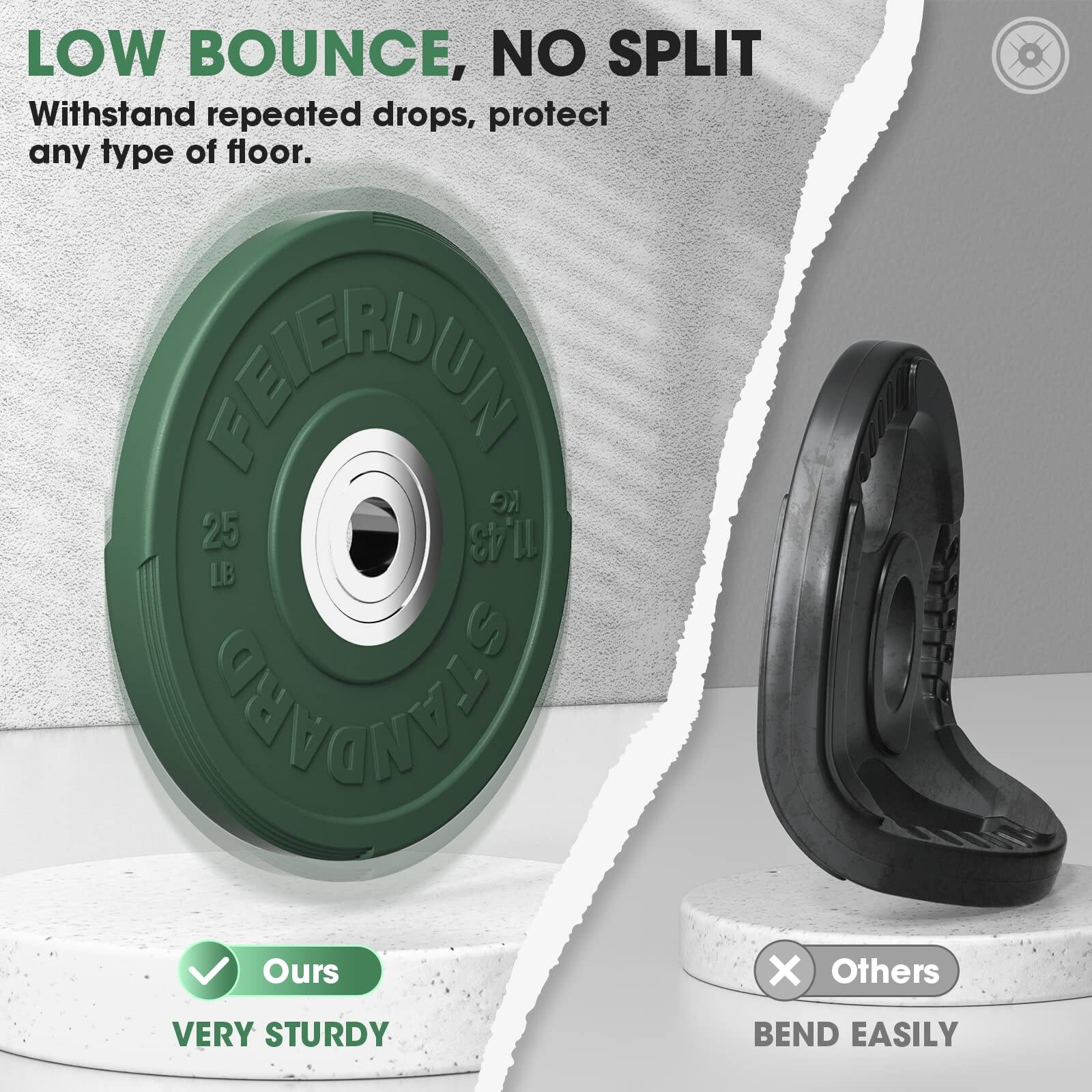 LOW BOUNCE, NO SPLIT  
Withstand repeated drops, protect any type of floor.  

Pb ke 25 11.43 LB  

SANTDANIOS  
Ours X Others  

VERY STURDY  
BEND EASILY