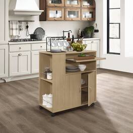 Kings Brand Furniture - Alaina Kitchen Island Rolling Cart on Wheels with Storage Cabinet - Natural