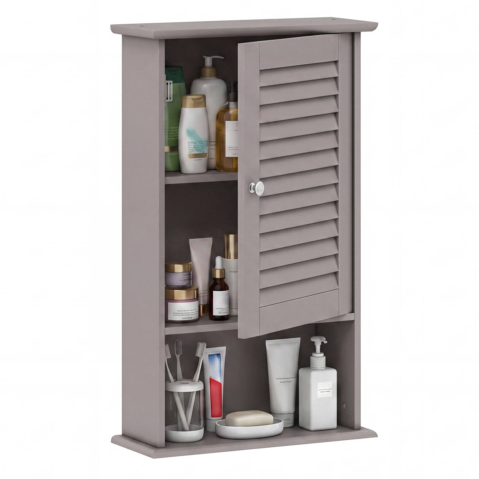 Alt View 8. Gymax - Gymax Bathroom Wall Mount Storage Cabinet Single Door w/Height Adjustable Shelf Grey - Grey.