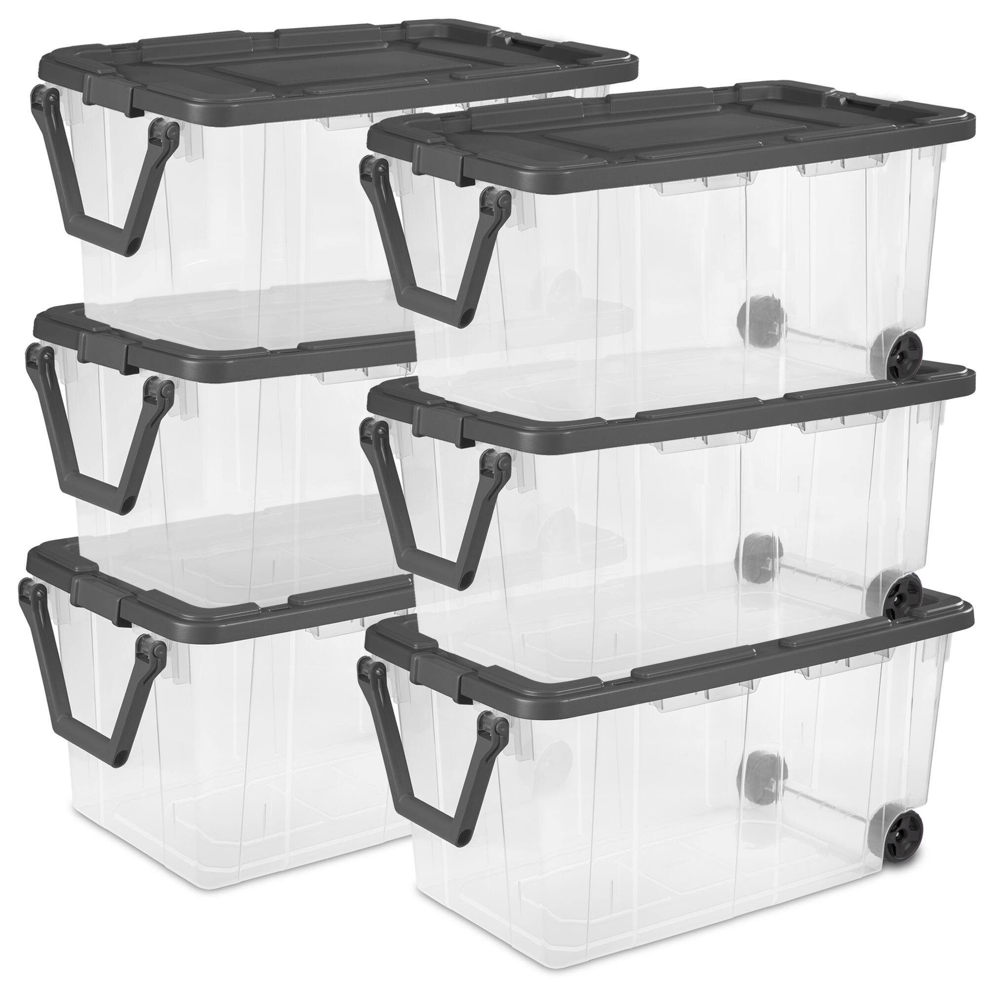 Front. Sterilite - Sterilite 160 Qt Latching Stackable Wheeled Storage Box Container w/ Lid, 6 Pack.