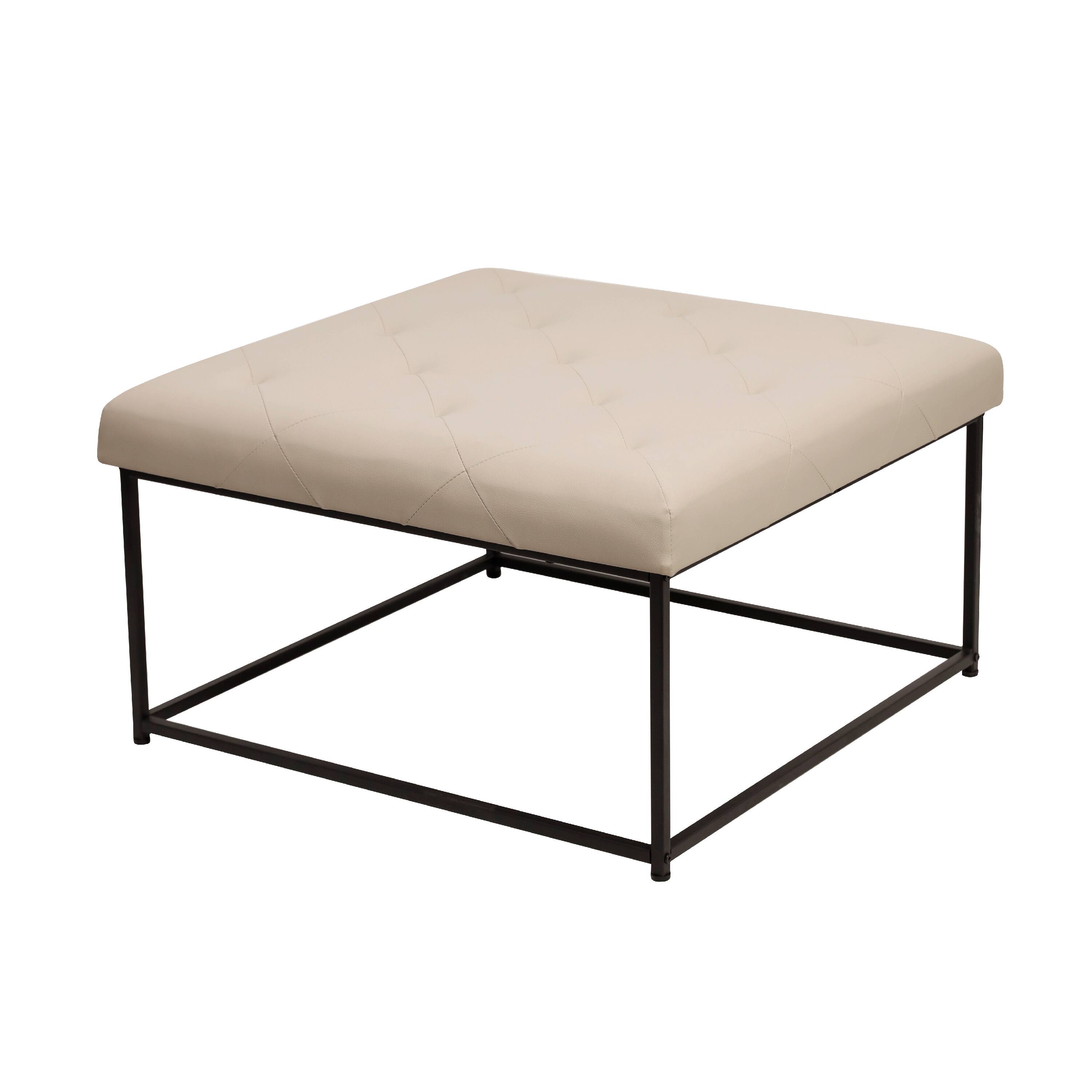 Alt View 1. Emma + Oliver - Aranda 30 in. Faux Leather Square Ottoman with Tufted Design and Sturdy Iron Frame - Beige.
