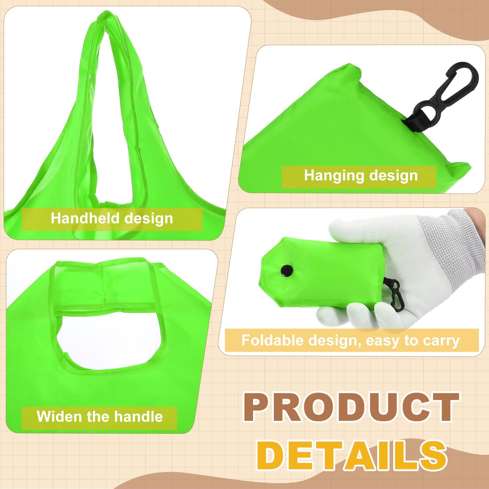 Hanging design  
Handheld design  
Foldable design, easy to carry  
Widen the handle  

PRODUCT DETAILS