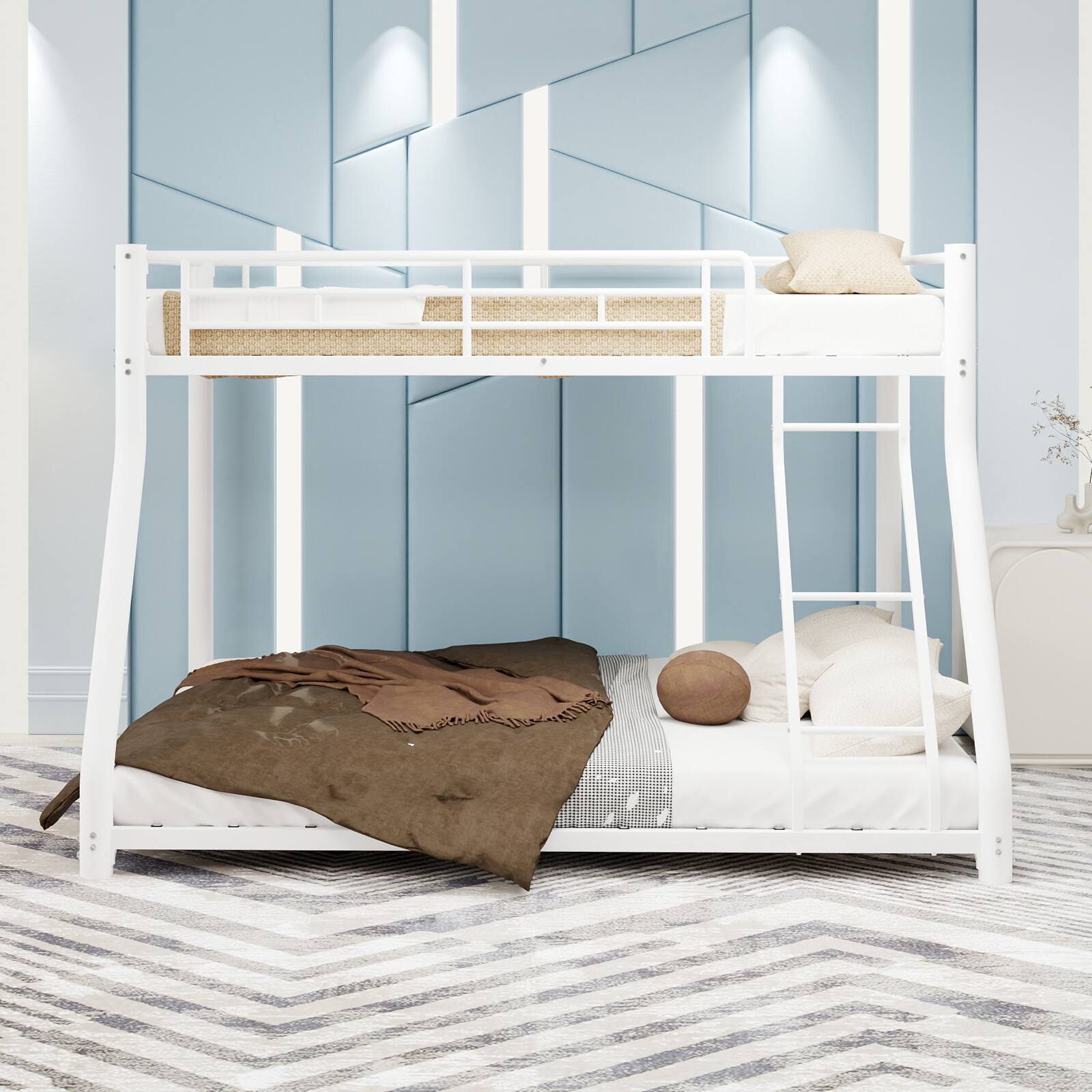 Alt View 3. Loheer - Loheer White Metal Twin Over Full Bunk Bed Heavy Duty Frame with Removable Stairs and Under Bed Storage No Box Spring - White.