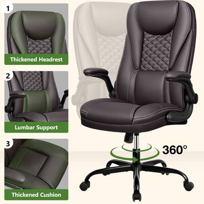 KERDOM Ergonomic PU Leather Chair with Flip Up Arms, Executive KERDOM Ergonomic PU Leather Chair with Flip Up Arms, Executive