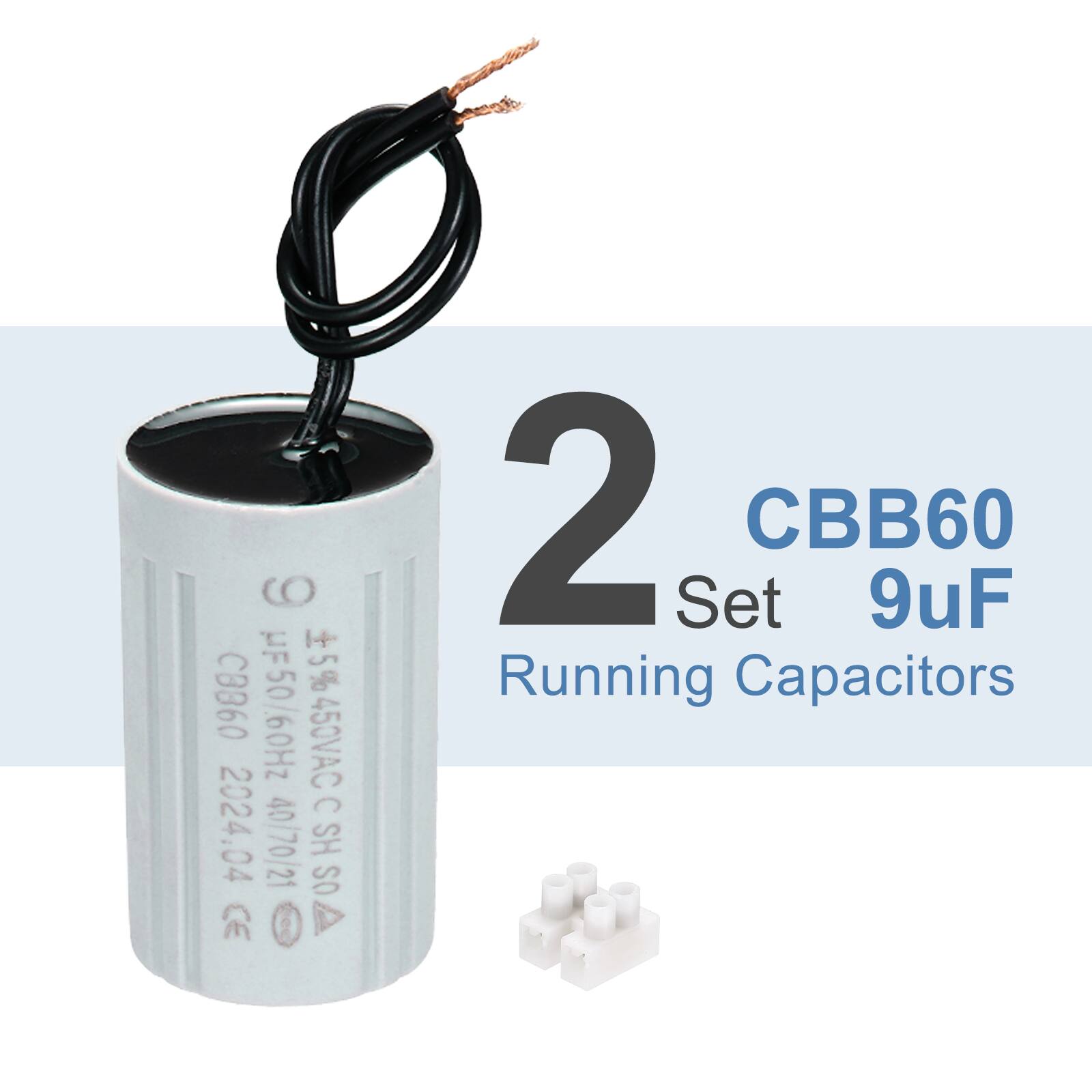 O + 5% CB860 UF50/60Hz 5% 450VAC C 2024.04 40/70/21 HS OS s 2 Set CBB60 9uF Running Capacitors

2 Set CBB60 9uF Running Capacitors