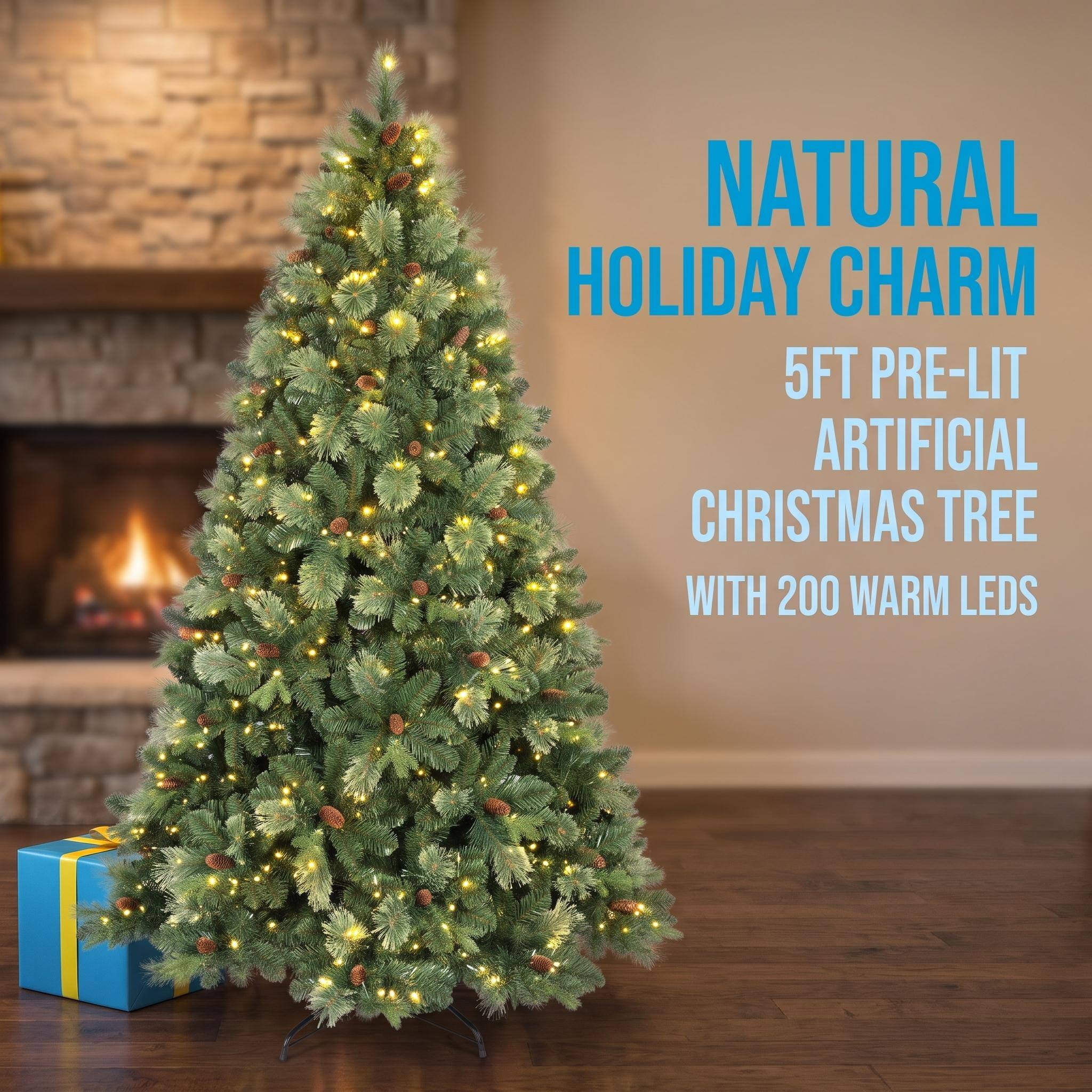 NATURAL HOLIDAY CHARM  
5FT PRE-LIT ARTIFICIAL CHRISTMAS TREE WITH 200 WARM LEDS