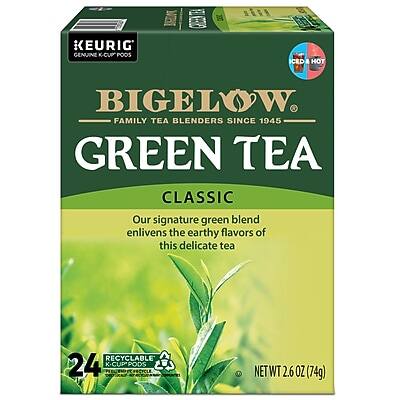 KEURIG GENUINE K-CUP PODS

BIGELOW
FAMILY TEA BLENDERS SINCE 1945

GREEN TEA
CLASSIC

Our signature green blend enlivens the earthy flavors of this delicate tea

RECYCLABLE
24 K-CUP PODS

NET WT 2.6 OZ (74g)