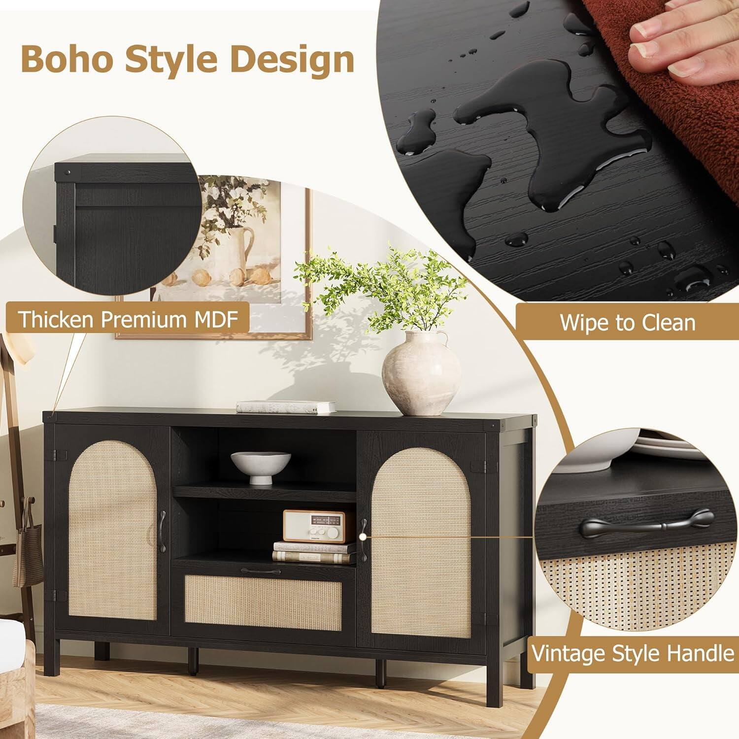 Boho Style Design

Thicken Premium MDF

Wipe to Clean

Vintage Style Handle