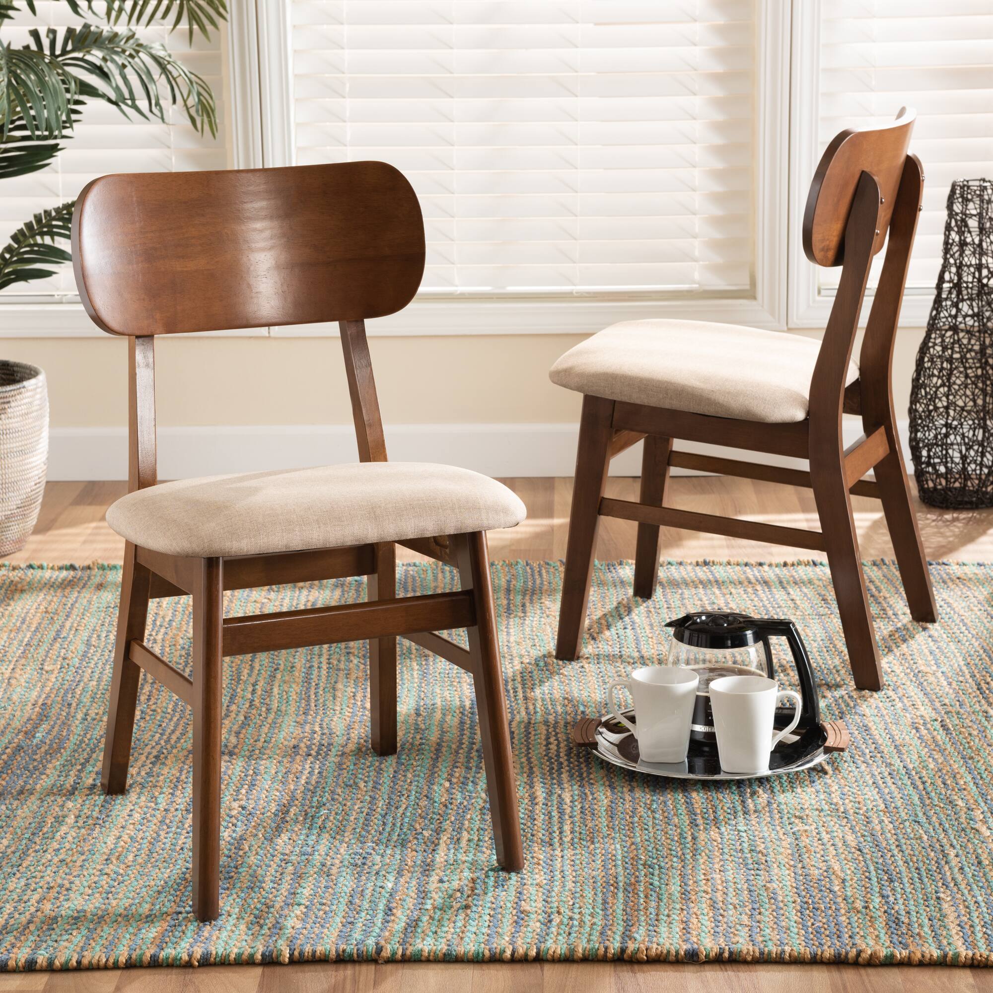 Alt View 2. Baxton Studio - Euclid Mid-Century Modern Fabric Upholstered and Finished Wood 2-Piece Dining Chair Set - Sand/Walnut Brown.