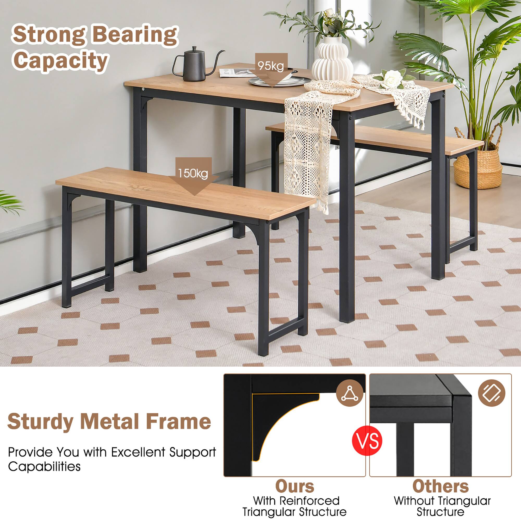 Strong Bearing Capacity 95kg 150kg Sturdy Metal Frame VS Provide You with Excellent Support Capabilities Ours Others With Reinforced Without Triangular Triangular Structure Structure