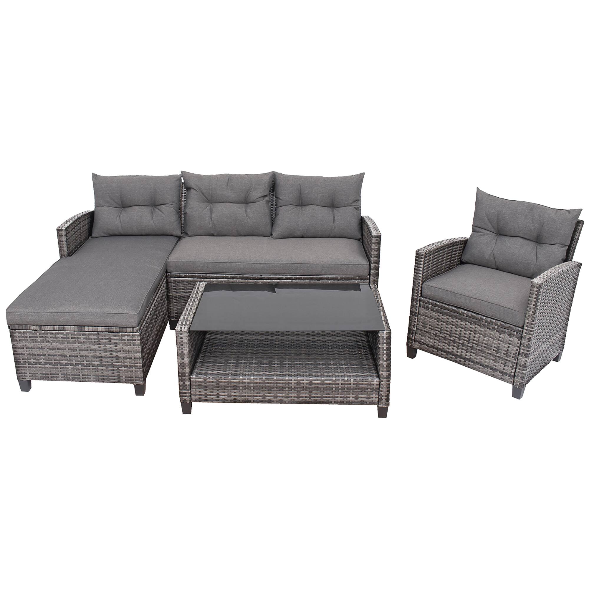 Alt View 9. Costway - Costway 4PCS Patio Rattan Furniture Set Cushioned Loveseat Table Shelf - Mix Gray + Gray.