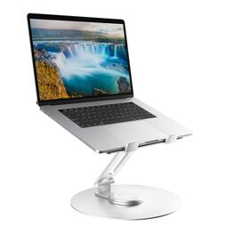 HongFei - Laptop Stand for Desk with 360° Rotating Base, Adjustable Height Aluminum Foldable Ergonomic Riser for 10–17" Laptops - Chrome