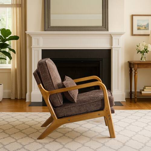 Alt View 1. Winado - Comfy Chairs Leisure Armchair with Rubber Wood Frame & Lumbar Pillow for Living Room Bedroom Studio Restaurants - Coffee Color.
