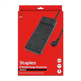 Staples TECH - 8-Outlet Surge Protector, 12', 4500 Joules, (ST62782) - Black