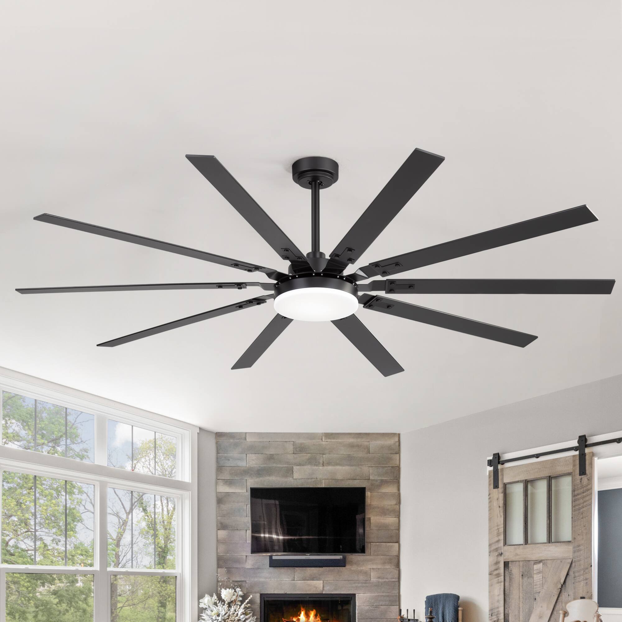 Front. Breezary - 72-Inch 10-Blade LED Ceiling Fan, DC Motor, 3 Color Temperature Options, Remote Control, and Reversible Function - matte black.