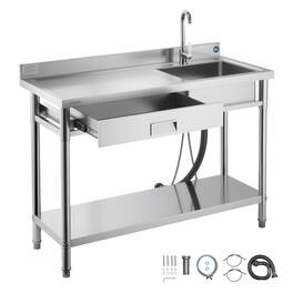 VEVOR - Stainless Steel Utility Sink, Rolling Single Bowl Commercial Kitchen Sink with Drawer, Faucet and Hot & Cold Water Pipe - Stainless steel color