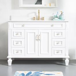 WELLFOR - ARTWOOD 48 in. Solid Wood Bath Vanity with Quartz Top, Single Sink, Soft Close, Assembled - White