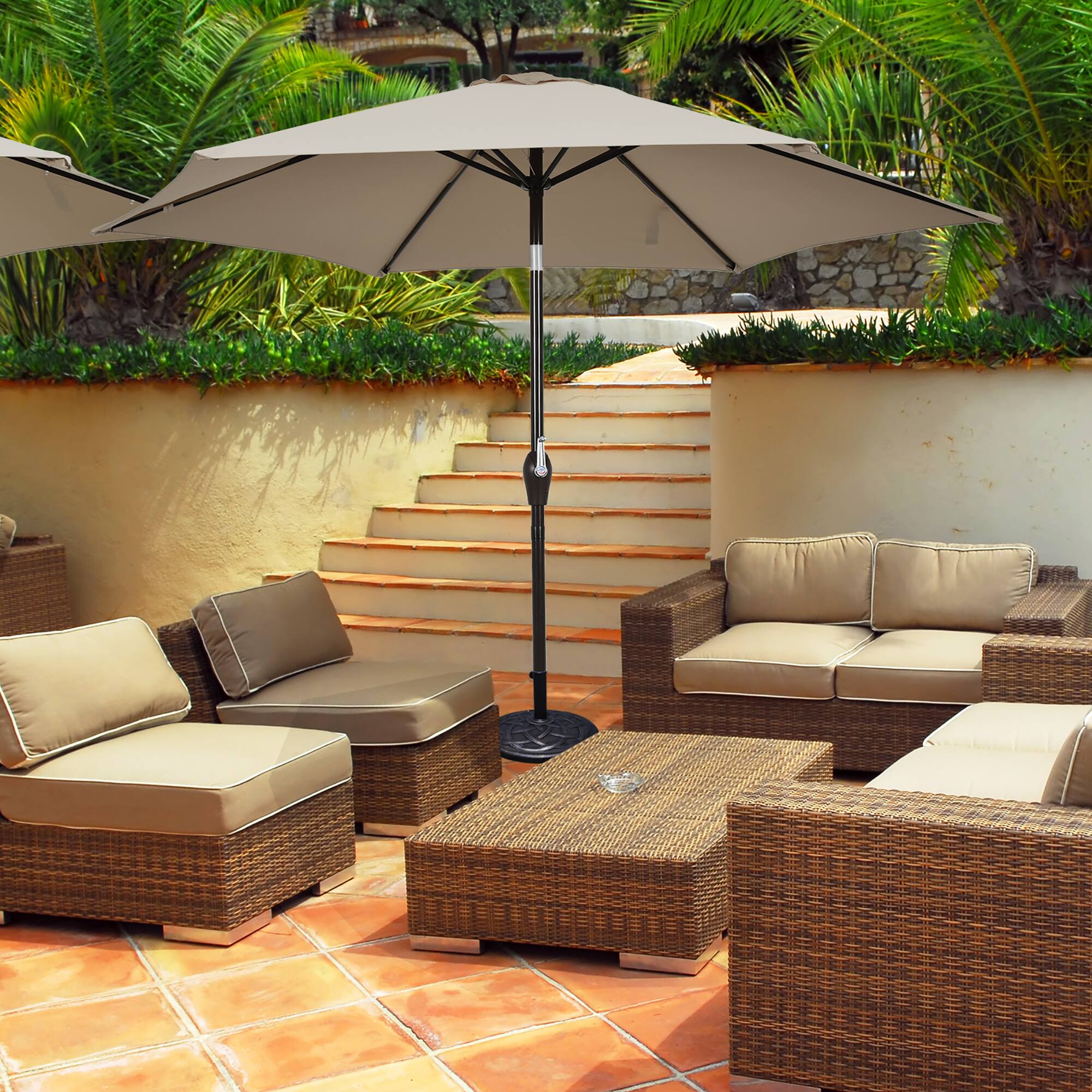 Alt View 3. Costway - 10Ft Outdoor Market Patio Table Umbrella Push Button Tilt Crank Lift - Tan.