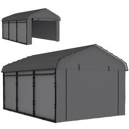 Outsunny - x 15' Metal Carport, Heavy Duty Garage Car Canopy with Galvanized Metal Roof and Removable Sidewalls - Dark Gray