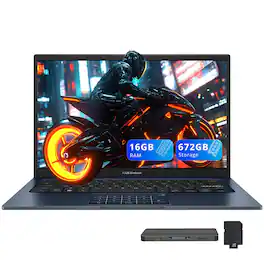 ASUS - Vivobook 14 14" LED FHD Laptop,Intel Core 5 120U,16GB RAM,512GB SSD+160GB Docking Station Set,Win 11 - Blue