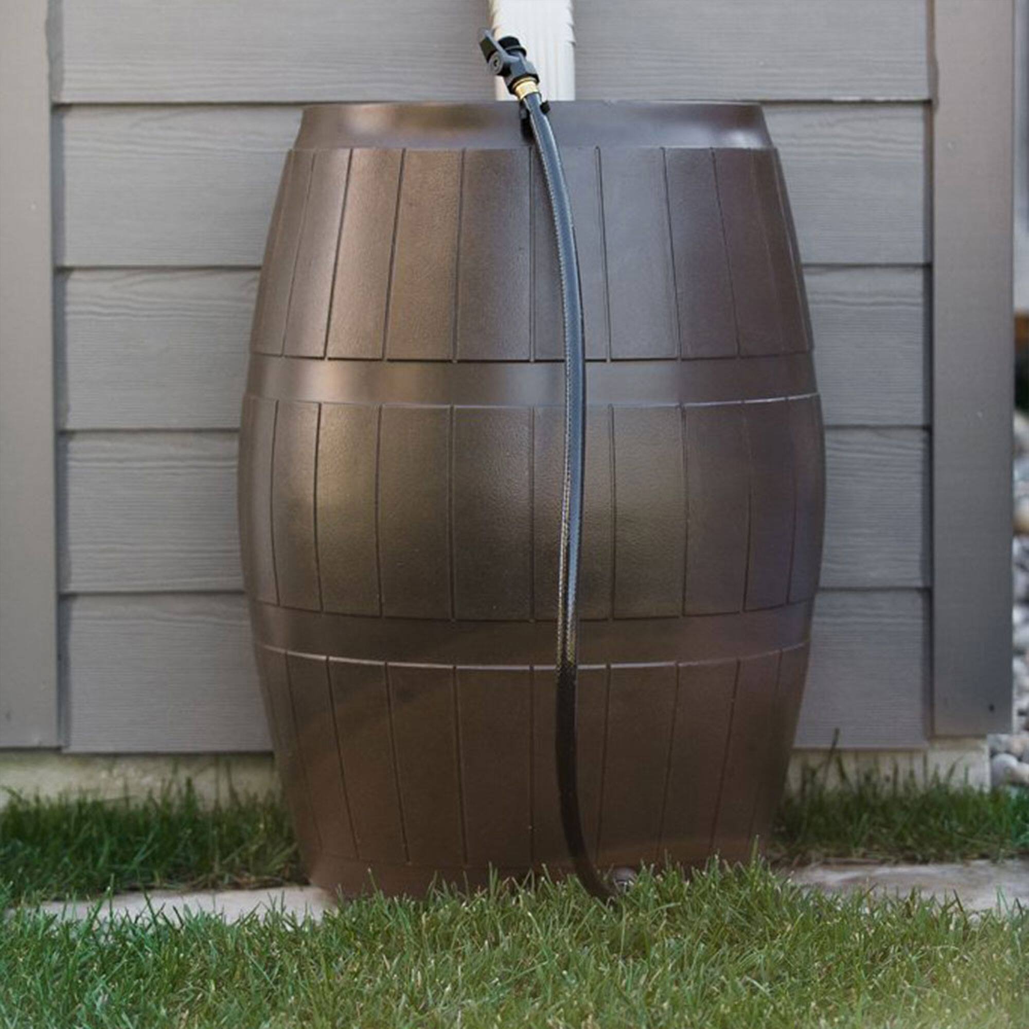 Alt View 3. FCMP Outdoor - FCMP Outdoor RC4000 50 Gallon Outdoor Rain Water Catcher Barrel Container, Brown - Brown.