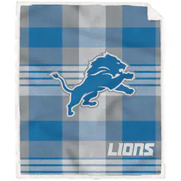 Pegasus - Detroit Lions 60" x 70" Plaid Steel Royal Plush Sherpa Blanket - Multicolor