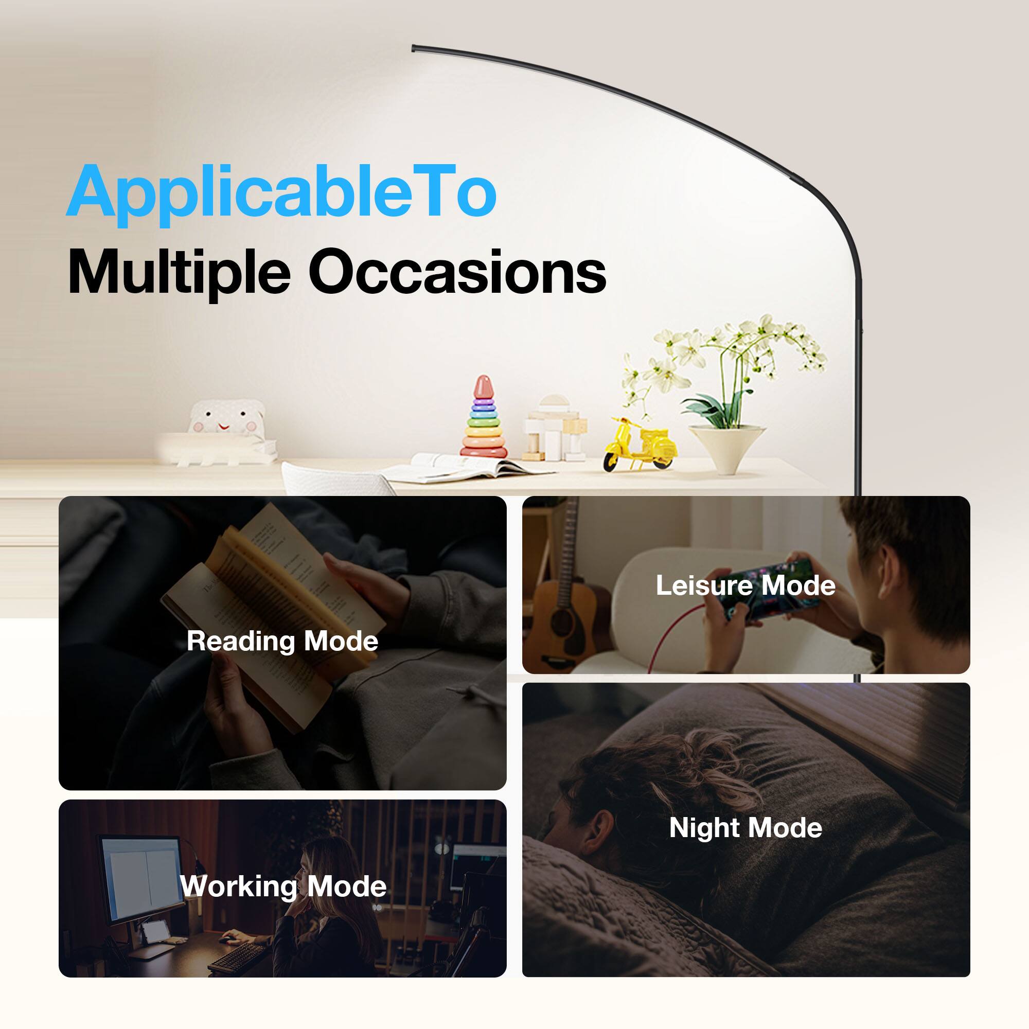 ApplicableTo  
Multiple Occasions  

- Leisure Mode  
- Reading Mode  
- Night Mode  
- Working Mode