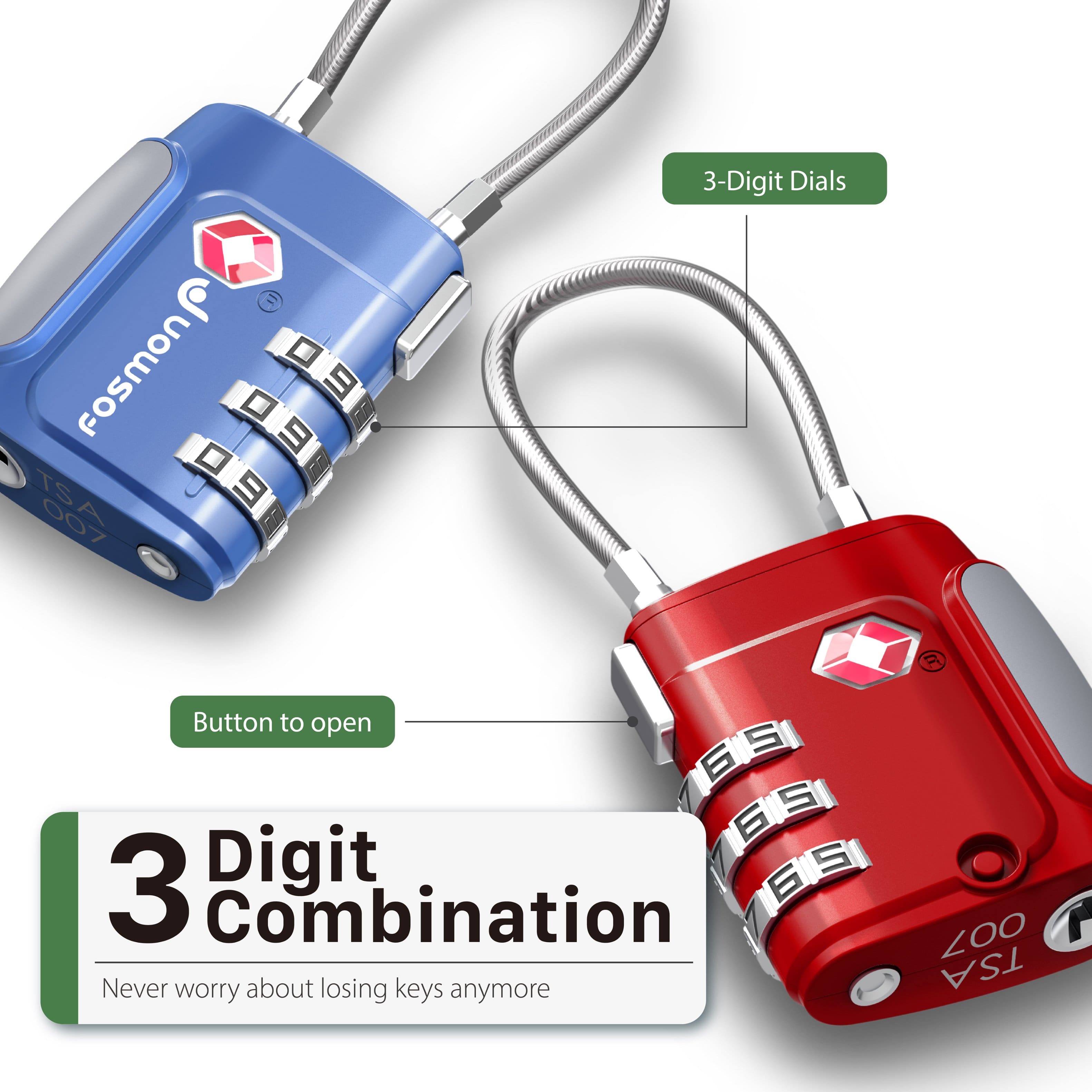 その他 s F Fosmon 4 Pack TSA Approved Luggage Lock, Multicolor Combination