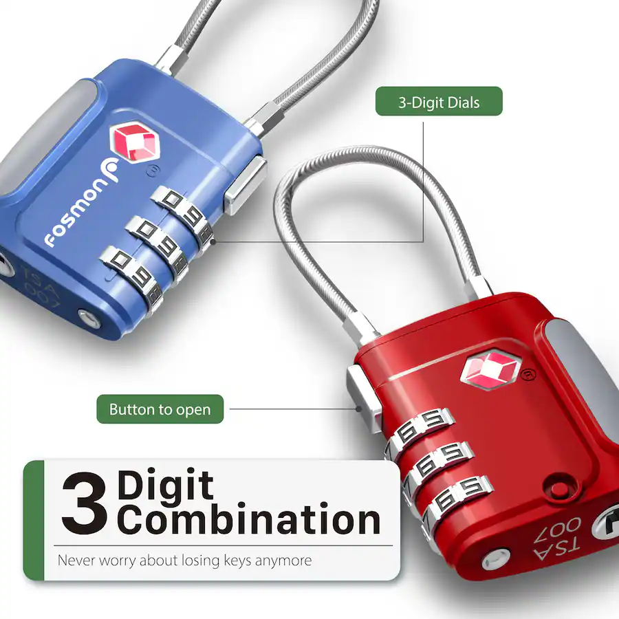 Fosmon 4 Pack TSA Approved Luggage Lock, Multicolor Combination Lock ...