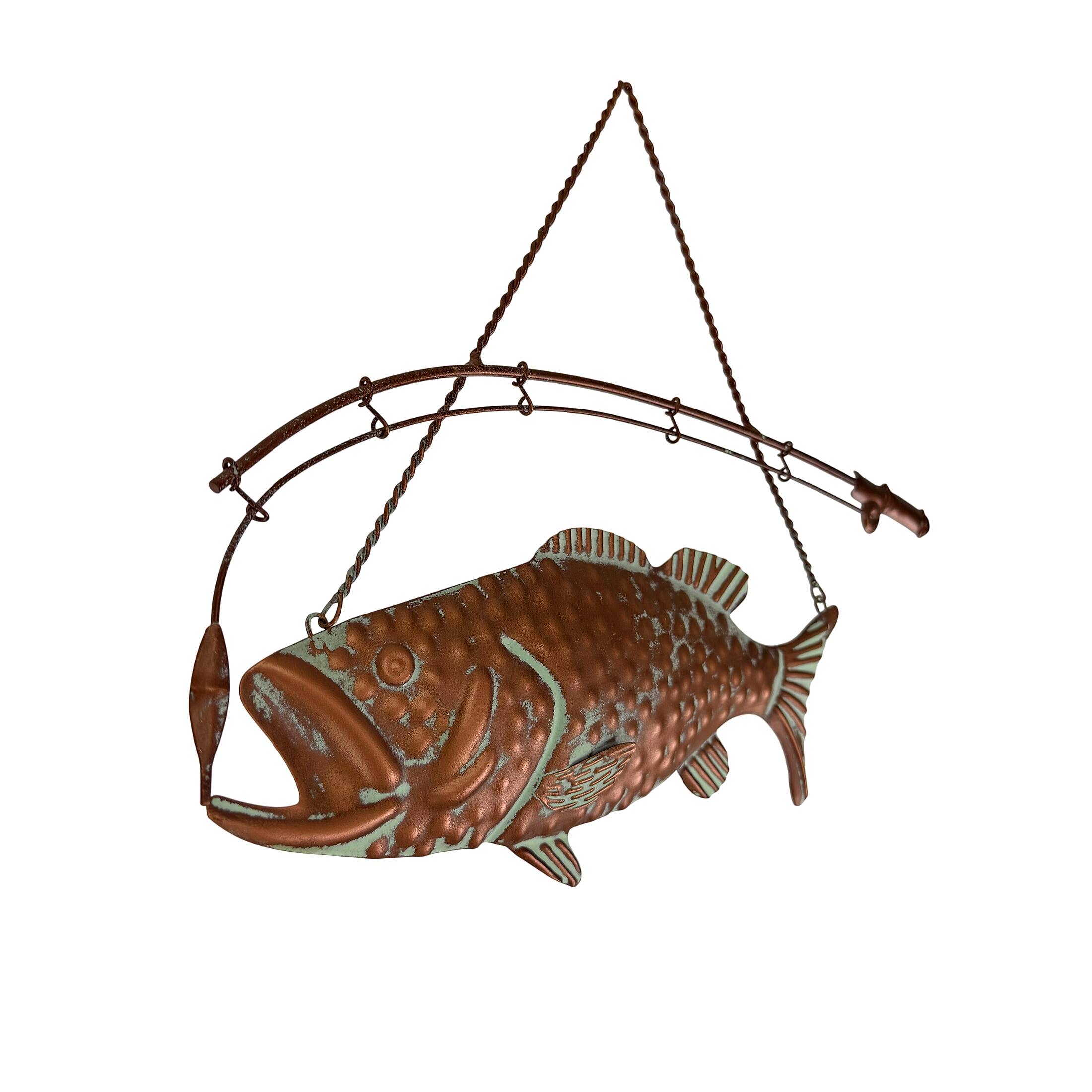 Alt View 2. Zeckos - Largemouth Bass Metal Wall Hanging Rustic Copper Fish Decor 15 in Long - Copper, Green.