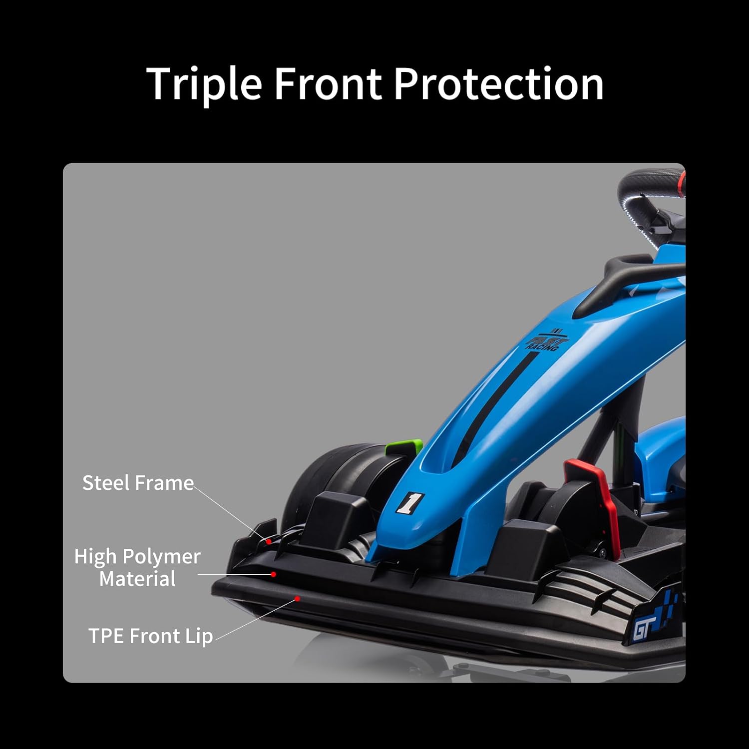 Triple Front Protection

- Steel Frame
- High Polymer Material
- TPE Front Lip