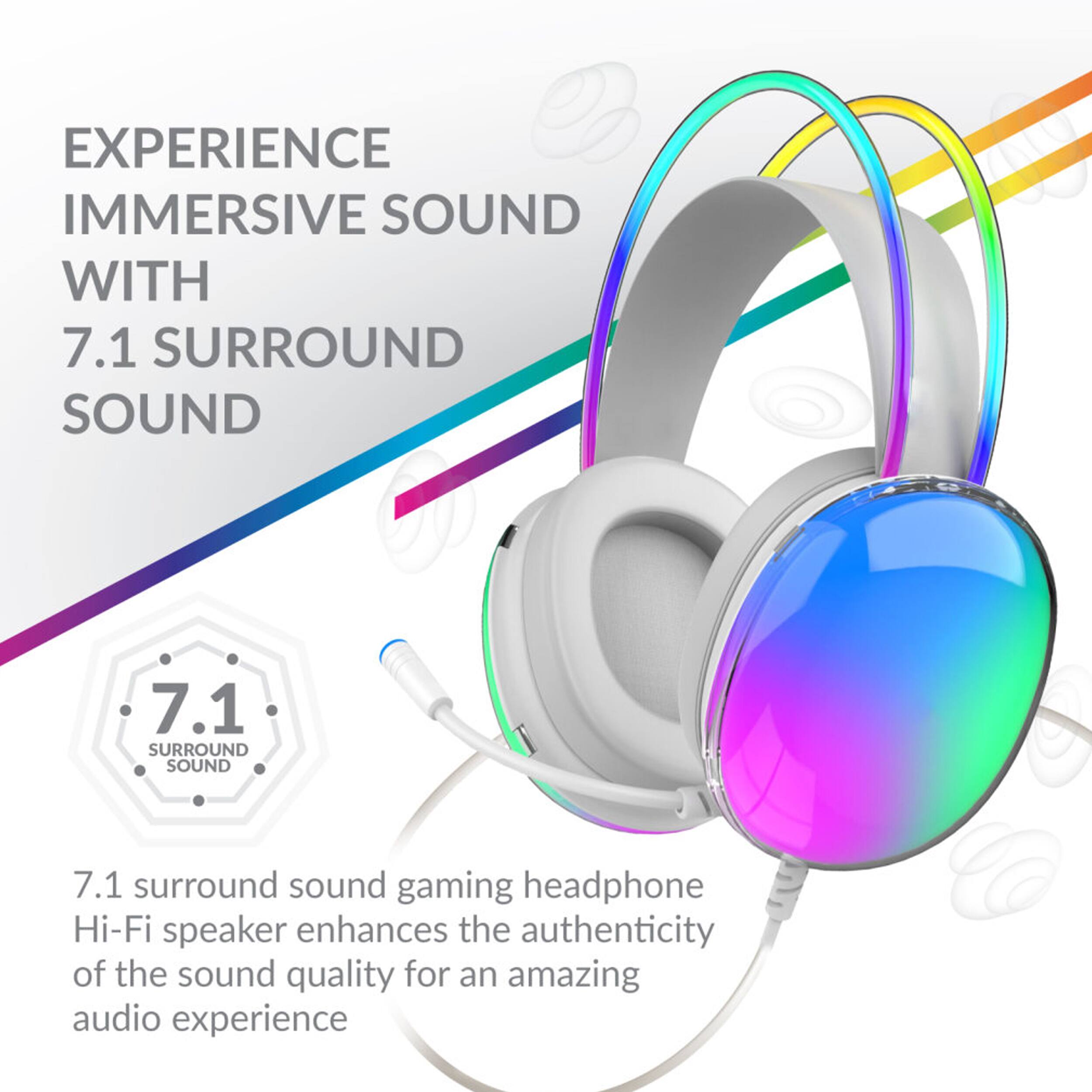 EXPERIENCE IMMERSIVE SOUND WITH 7.1 SURROUND SOUND

7.1 surround sound gaming headphone Hi-Fi speaker enhances the authenticity of the sound quality for an amazing audio experience