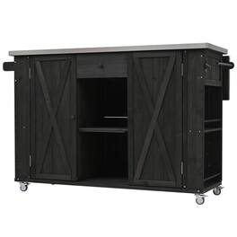 Boyel Living - Outdoor Kitchen Island Fir Wood Foldable Steel Top Black