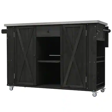 Front. Boyel Living - Outdoor Kitchen Island Fir Wood Foldable Steel Top Black.