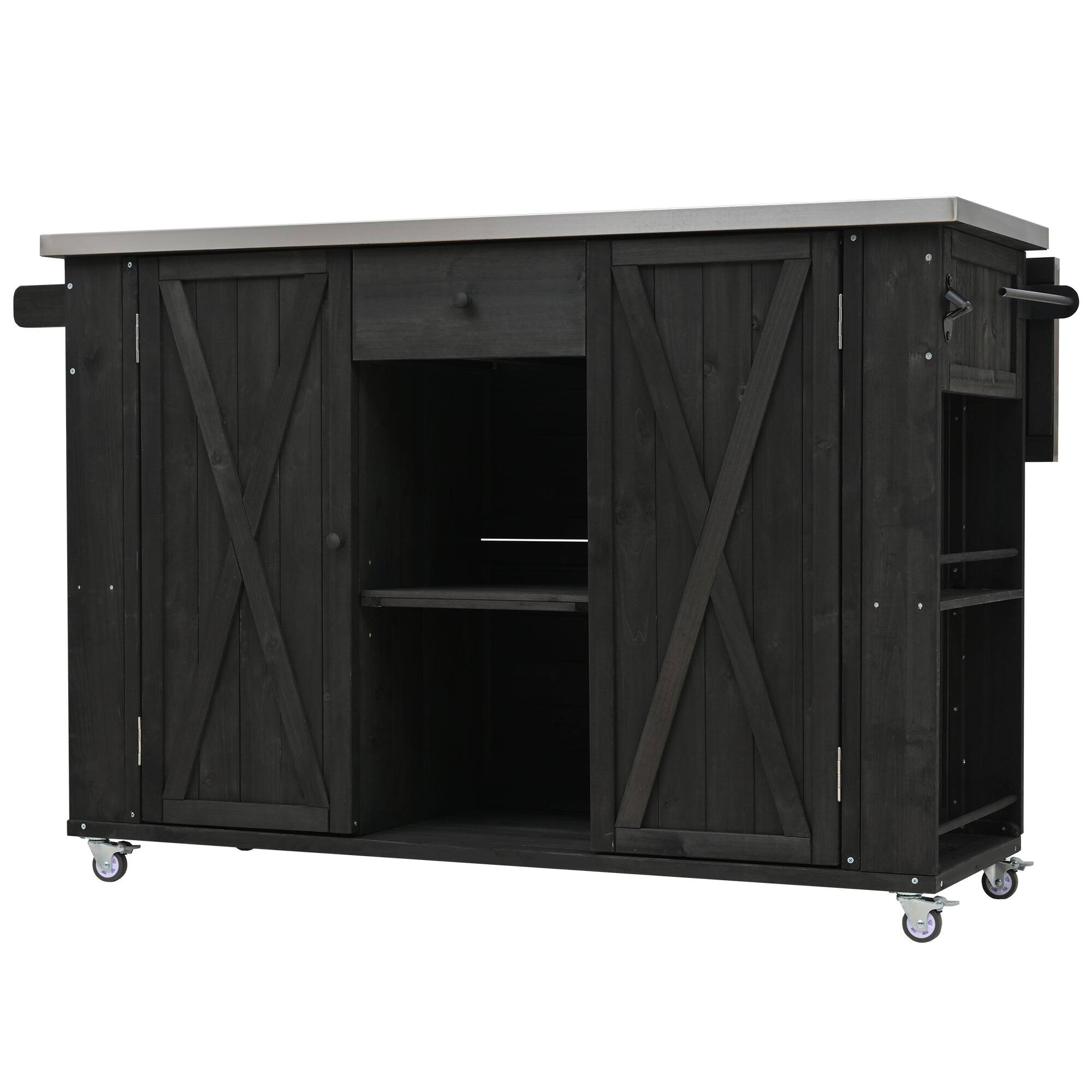Front. Boyel Living - Outdoor Kitchen Island Fir Wood Foldable Steel Top Black.