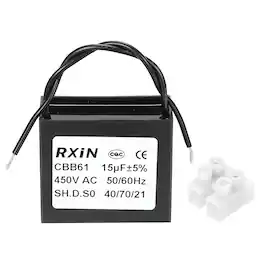 Unique Bargains - 15uF CBB61 Capacitor, AC 450V 2-Wire for Ceiling Fan, Motor Generator, Blower - Black