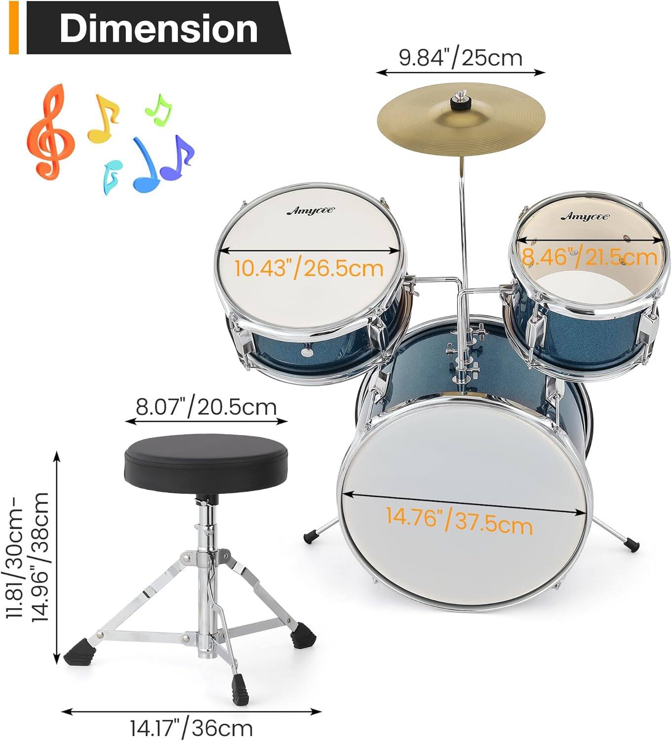 Dimension  
Amycee  
9.84"/25cm  
10.43"/26.5cm  
8.46"/21.5cm  
8.07"/20.5cm  
14.76"/37.5cm  
14.17"/36cm  
11.81"/30cm  
14.96"/38cm