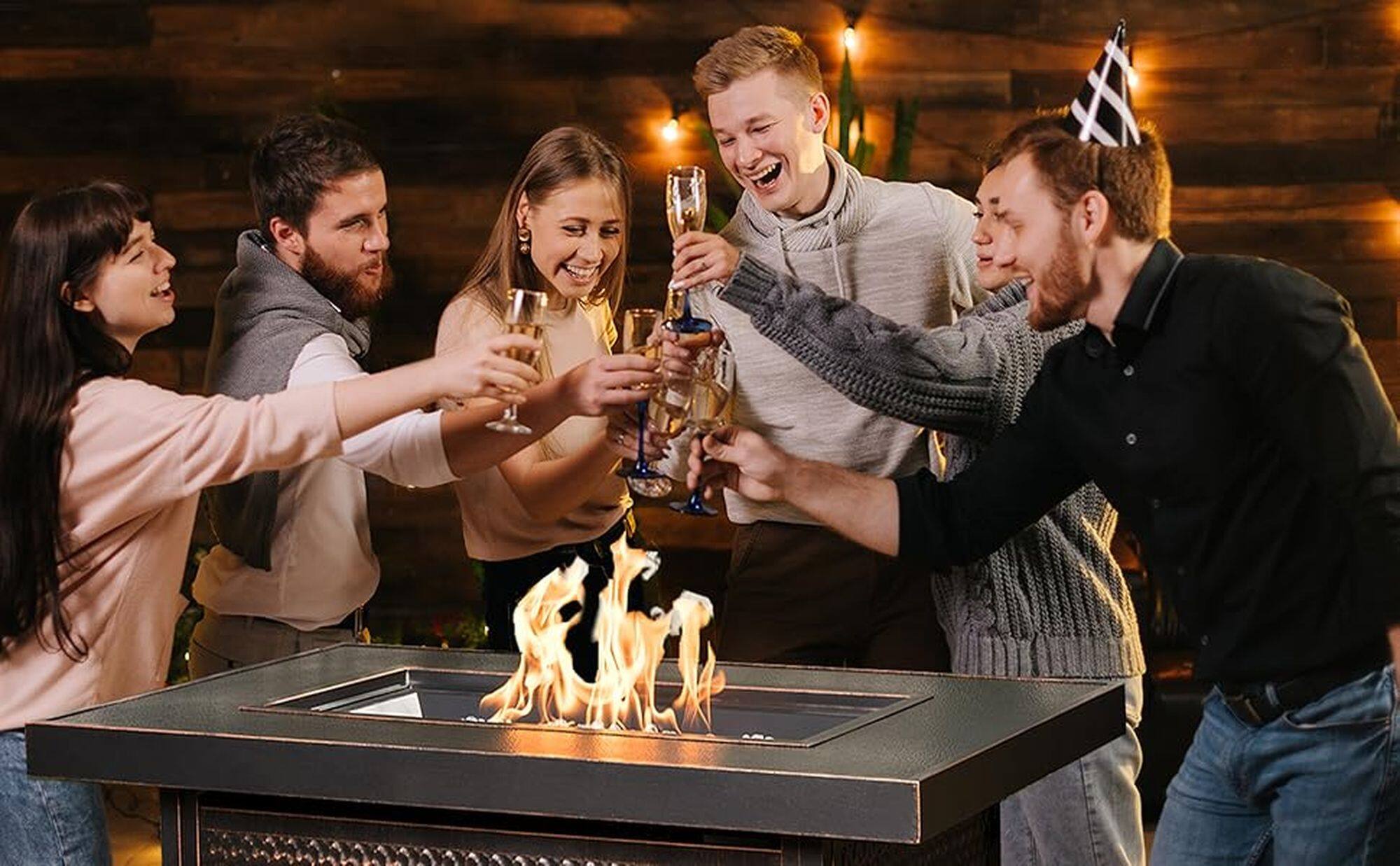 Alt View 21. Fire Sense - Weyland Hammered Aluminum Convertible Gas Fire Pit Table 55000 BTU Multifunctional Outdoor Firepit - Antique Bronze.