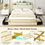 The text on the image reads: "Heavy-duty Metal Bed Frame 11 Power-coated Snap-on Metal Slats Connection 5 Middle Support Legs Noise-free Foam."