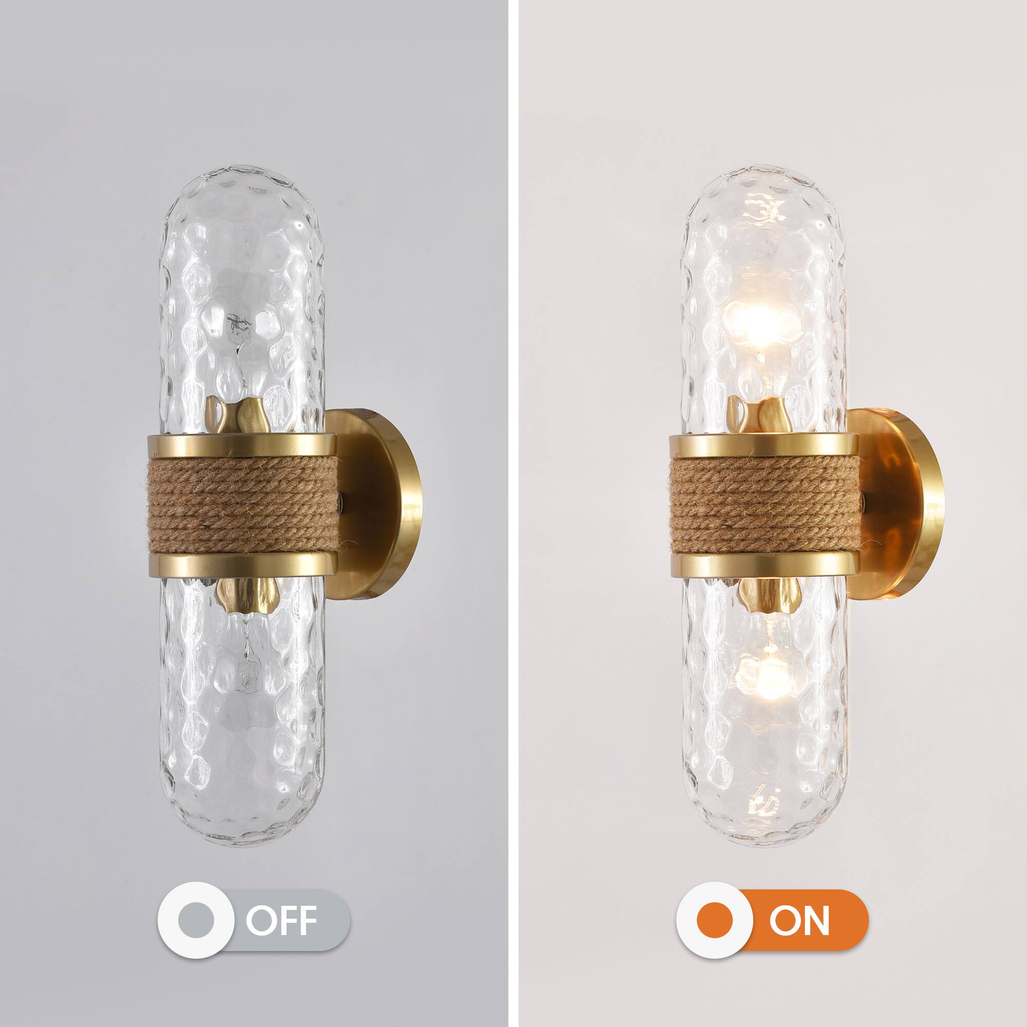Alt View 4. Parrot Uncle - Modern Gold 2-Light Glass Rattan Jute Rope Bathroom Vanity Light Fixture - Gold.