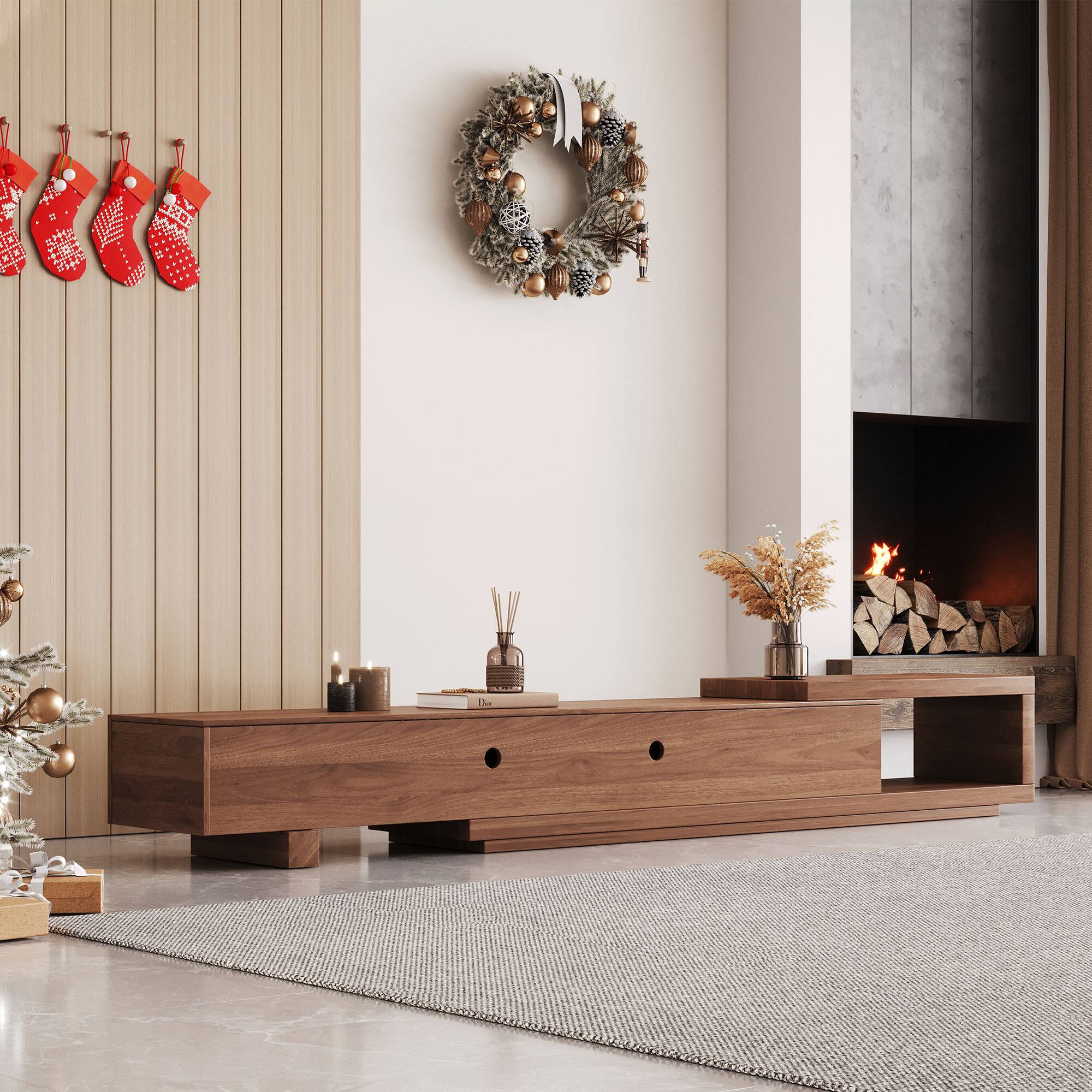 Alt View 10. luck idea - 78.54" Extendable TV stand, and Media Console & Entertainment Centers with Large Storage Space - Walnut color.