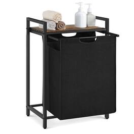 Songmics Home - Laundry Basket, Laundry Hamper, Pull-Out and Removable Liner Bag, Shelf, Metal Frame, 65 L, 50 x 33 x 72 cm - Ink Black and Rustic Brown