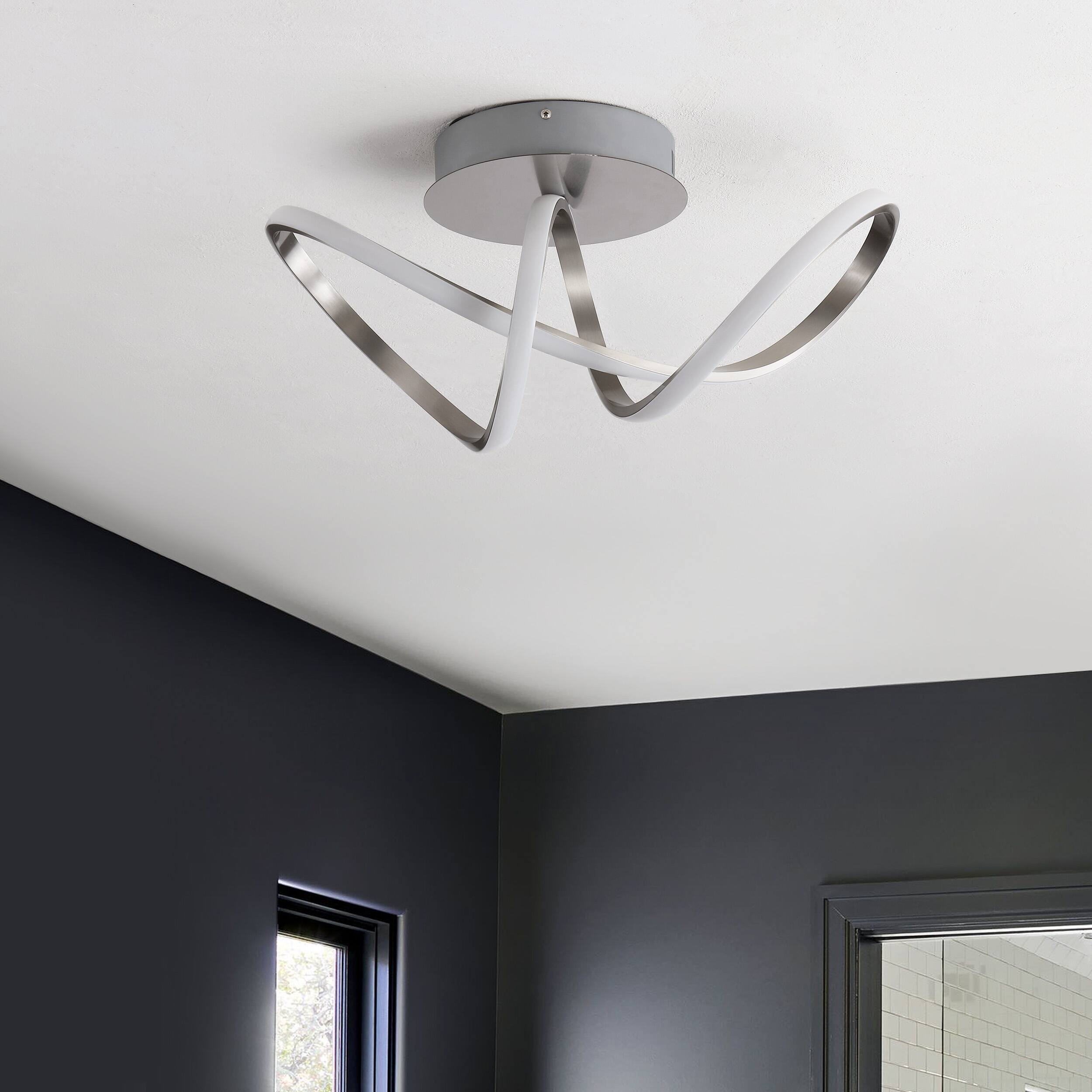 Alt View 5. Jonathan Y - Chantelle 19.5" 1-Light Modern Minimalist Aluminum Loop Integrated LED Semi Flush Mount, Nickel - Nickel.
