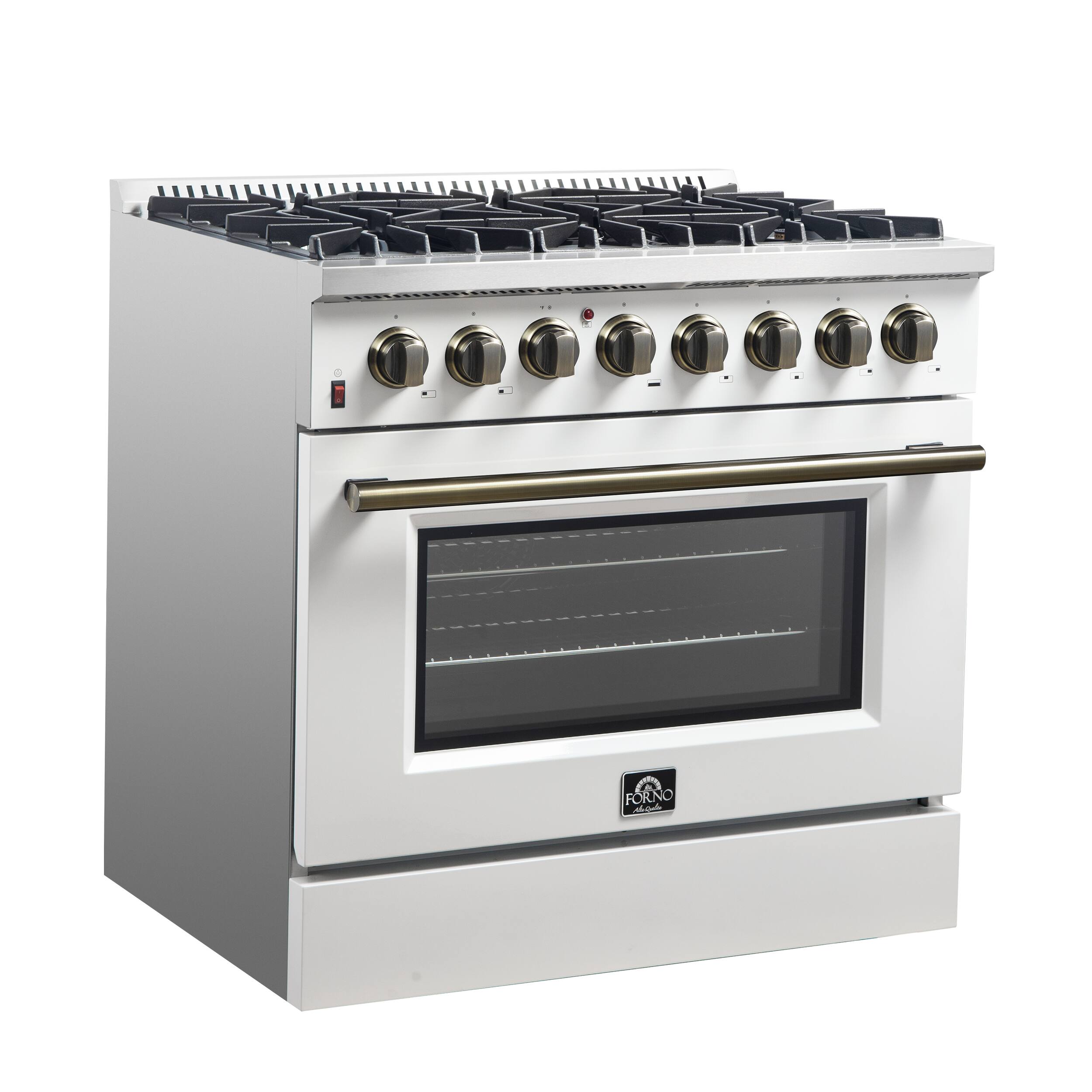 Left. Forno Appliances - Galiano 5.36 Cu. Ft. Freestanding Dual Fuel Electric Range with Convection Oven - White Door.