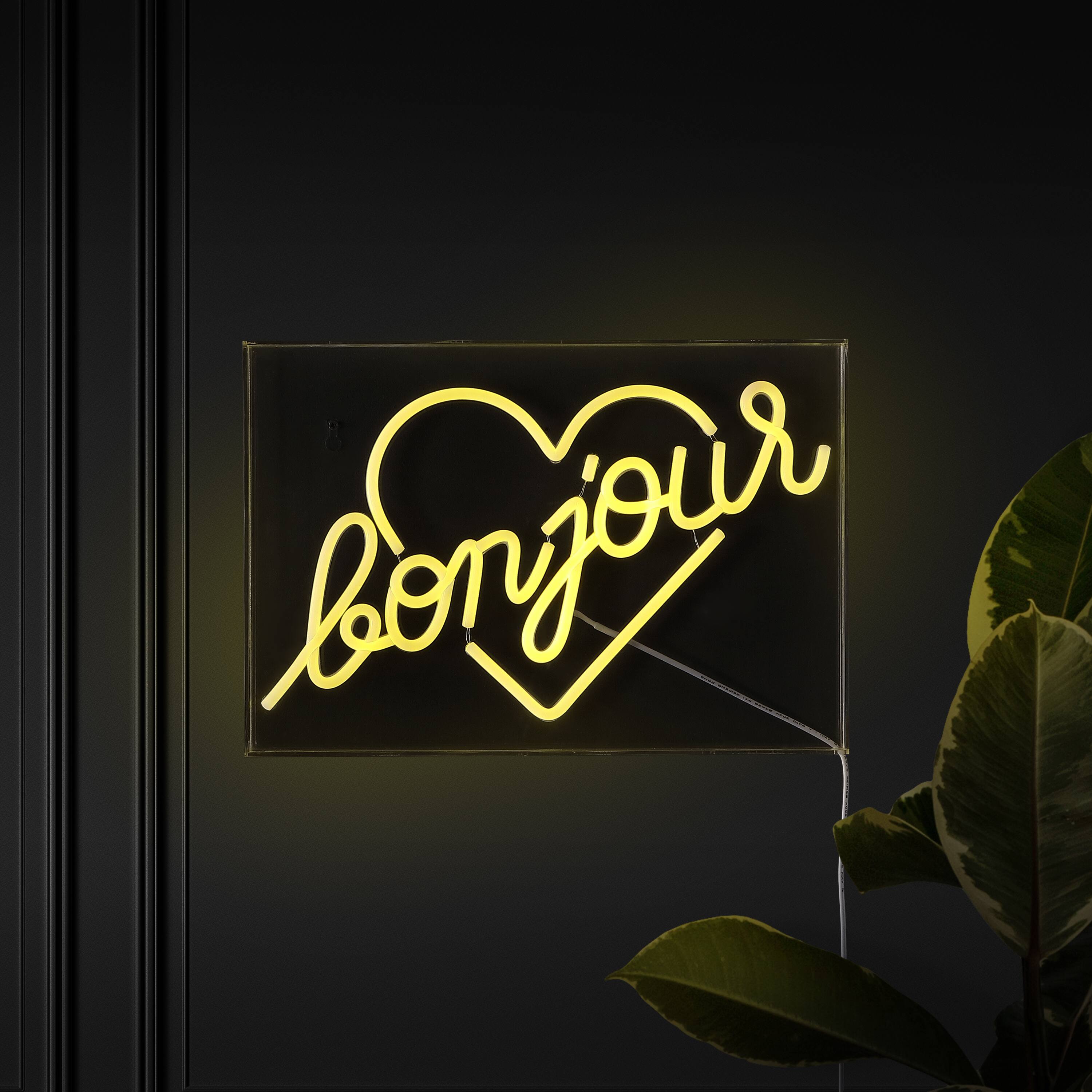Alt View 4. Jonathan Y - Bonjour Heart 15" X 10.3" Contemporary Glam Acrylic Box USB Operated LED Neon Light, Yellow - Yellow.