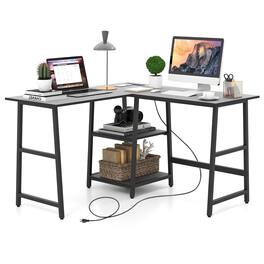 Gymax - L Shaped Corner Computer Desk Study Table w/Storage Shelves - Black