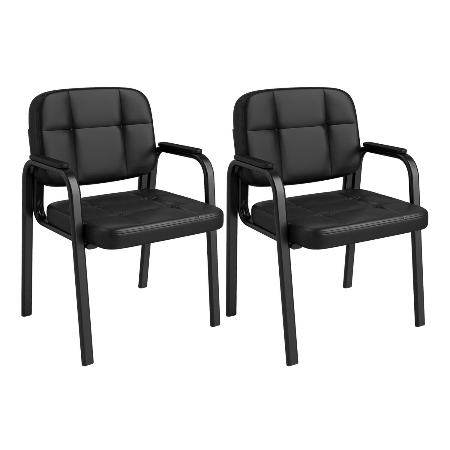 Front. WELLFOR - Leather Office Reception Chairs Waiting Room Guest Chairs Set of 2 - Black.